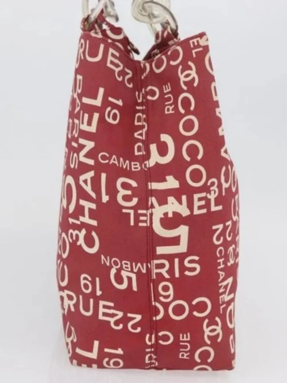 CHANEL By Sea Line Tote Bag Canvas Red CC Auth BA11415A